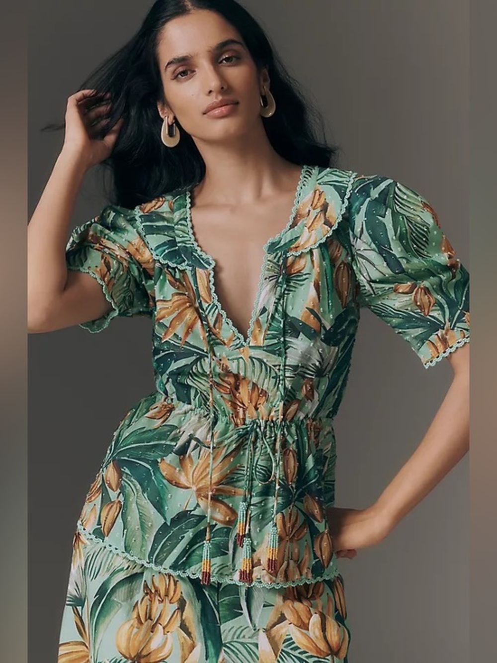 Anthropologie x Farm Rio Puff Sleeve Babydoll Blouse NWT